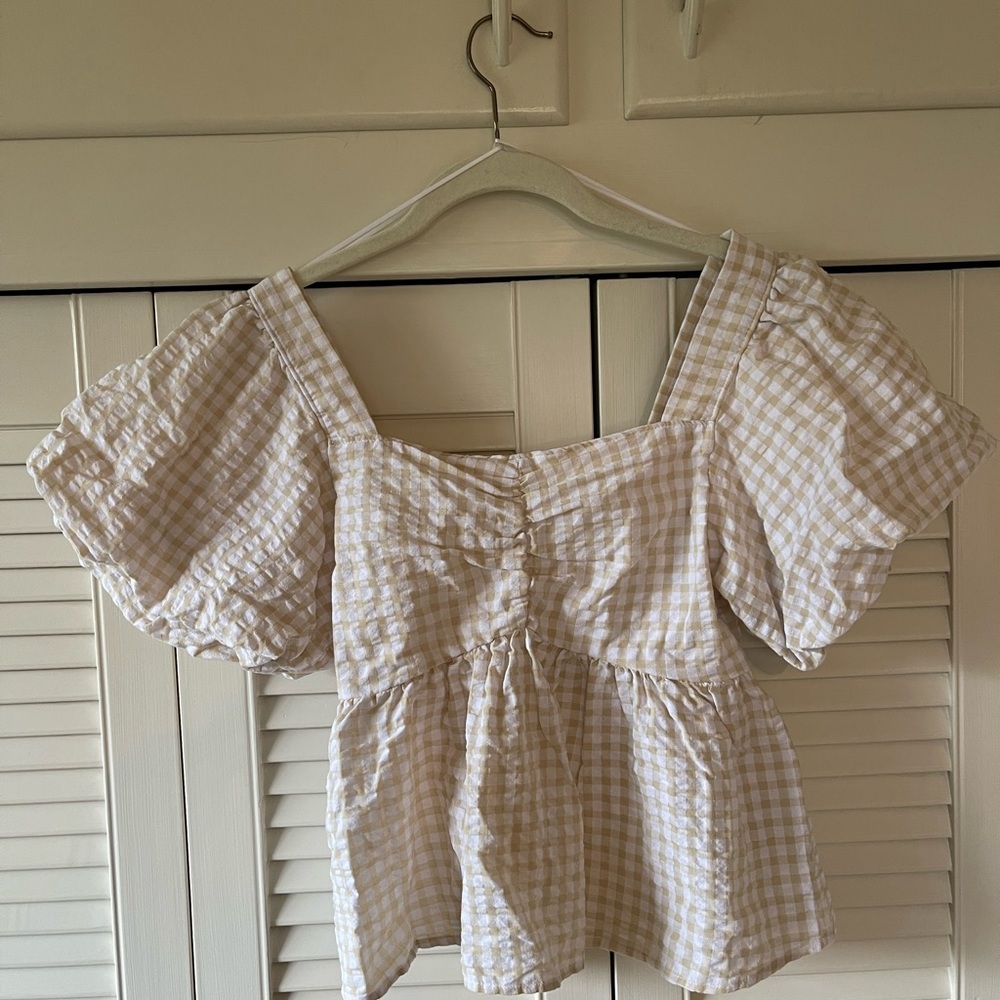 Gingham cream and white top, size XS
